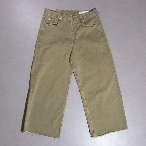 Rag & Bone Andi High Rise Wide Leg Raw Hem Stretch Jeans Sage Green Women's 31 - Picture 1 of 10